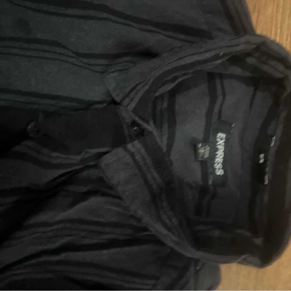 Express Black and Charcoal Striped Men's Shirt